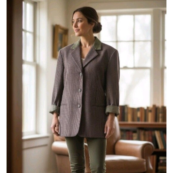 Harve Bernard Preppy Blazer Womens L Brown Heritage Suede Academia Professional - Picture 1 of 9